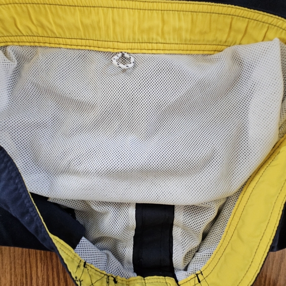Nautica Navy Blue yellow lined Board Shorts Swim Trunks drawstring Mens size L - Picture 9 of 15